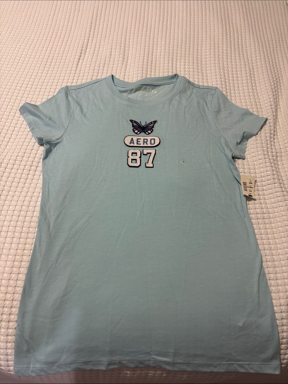 Aeropostale Light Blue Girls Tee with Butterfly & 87 Logo